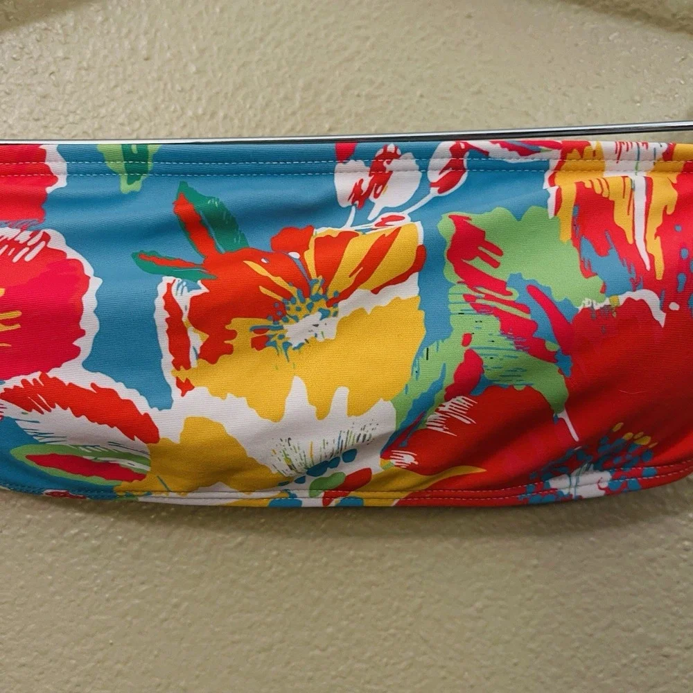 Tropical Floral Bikini Tube Top Bandeau‎ Vibrant Multicolor Dopamine Size XS